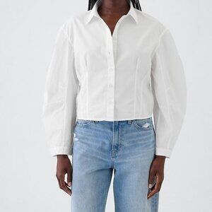 NWT Cotton Barrel Sleeve Button Down Shirt/Blouse - White
